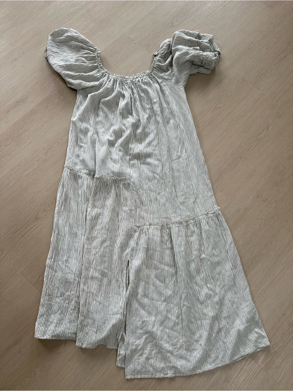 Apiece Apart Striped Off Shoulder  Midi Dress - Light Gray & White Cotton Med 8